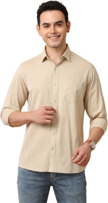 CAVALLO BY LINEN CLUB Men Solid Casual Beige Shirt