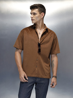 WROGN Men Solid Casual Brown Shirt