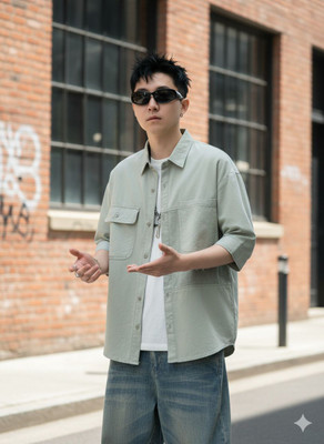 LUCAXICTORY Men Solid Casual Light Green Shirt