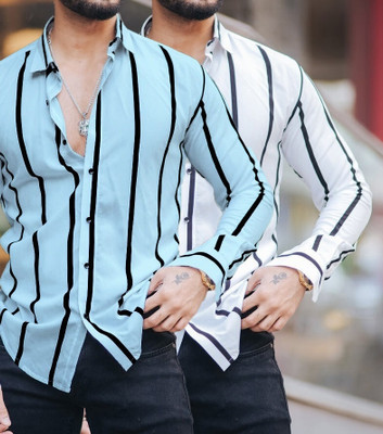 COMBRAIDED Men Striped Casual Multicolor Shirt(Pack of 2)