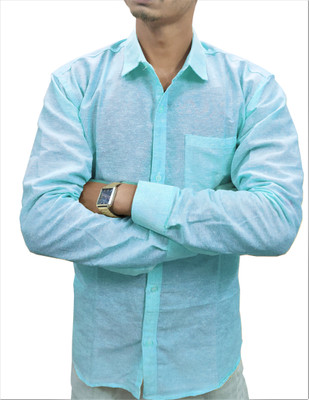 HMcollect Men Solid Casual Light Blue Shirt