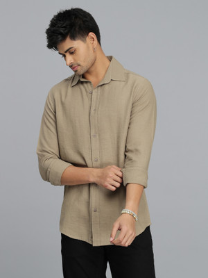 ROOKIES Men Solid Casual Brown Shirt