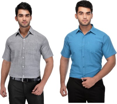 DESHBANDHU KHADI Men Solid Formal Blue, Grey Shirt(Pack of 2)