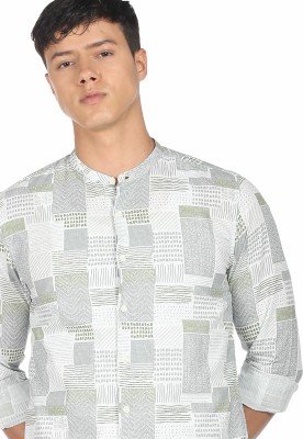 FLYING MACHINE Men Printed Casual White, Grey, Green Shirt