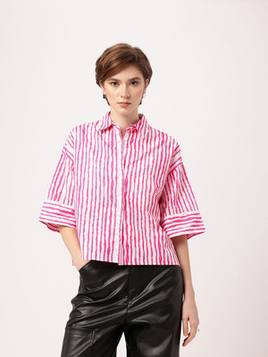 Dressberry Women Dyed/Ombre Casual Pink Shirt