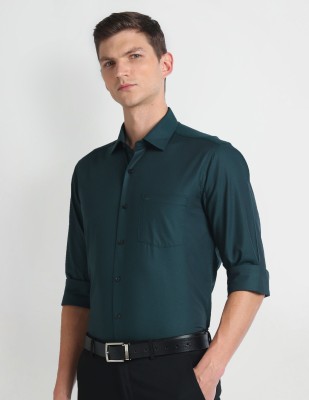 ARROW Men Self Design Formal Dark Green Shirt