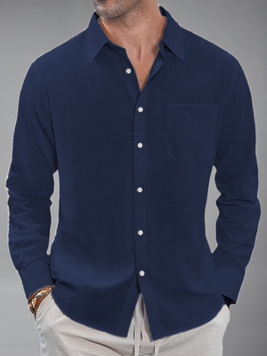 UNIFAV Men Self Design Casual Dark Blue Shirt