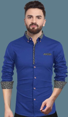 Sky Global Men Solid Casual Blue Shirt