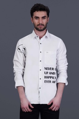 french crown Men Self Design Formal White Shirt