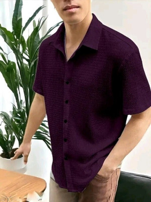 MUNGUS Men Self Design Casual Purple Shirt