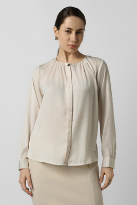 VAN HEUSEN Women Solid Formal Beige Shirt
