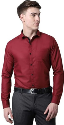 RAFSON Men Solid Formal Maroon Shirt