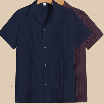 Looksky Men Self Design Casual Dark Blue, Purple Shirt