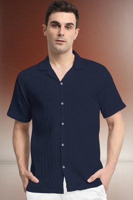 A Dearise Trend Men Self Design Casual Dark Blue Shirt