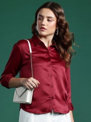 Dressberry Women Solid Casual Maroon Shirt