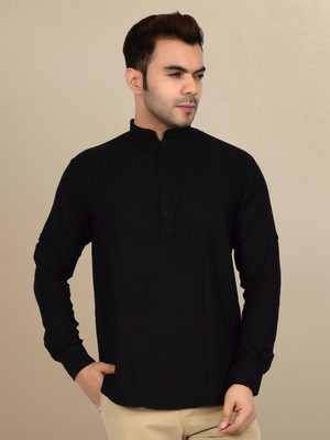 HEED ATTENTIVE Men Solid Straight Kurta(Black)