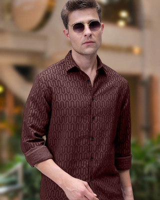 METRONAUT Men Self Design Casual Brown Shirt