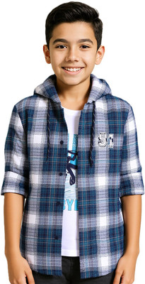 Charchit Boys Checkered Casual Blue Shirt