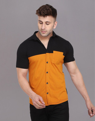 tfurnish Men Solid Casual Black, Yellow Shirt