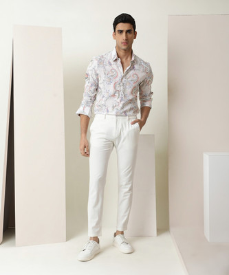 RARE RABBIT Men Printed Casual White Shirt