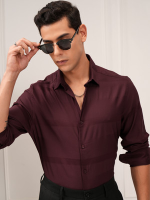 HIGHLANDER Men Striped Casual Maroon Shirt
