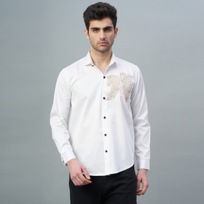 TAVASAA Men Printed Casual White Shirt