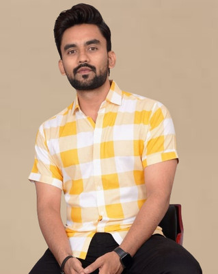 METRONAUT Men Checkered Casual Yellow Shirt