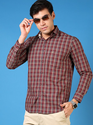 V-MART Men Checkered Casual Maroon Shirt