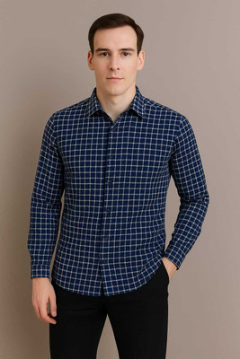 fincart Men Solid Casual Dark Blue Shirt