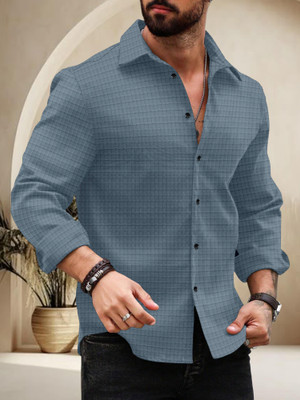 Growwax Men Self Design Casual Grey Shirt