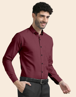 ZUNIYA COLLECTION Men Solid Casual Maroon Shirt