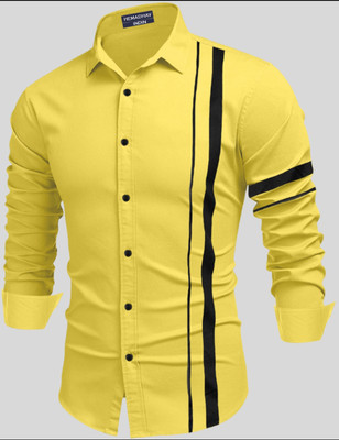 HEMADHAV Men Striped Casual Yellow Shirt