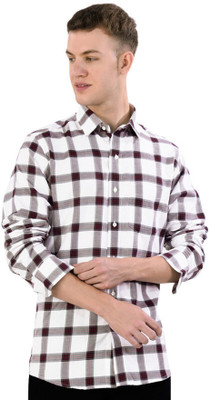 french crown Men Checkered Casual White Shirt
