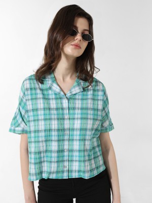 ONLY Women Checkered Casual Green Shirt