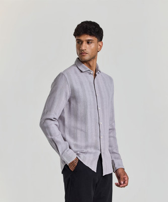 Snitch Men Self Design Casual Grey Shirt