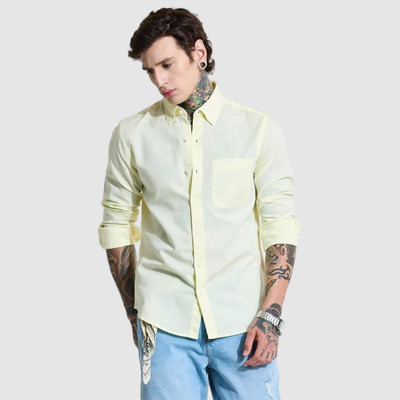 Snitch Men Solid Casual Yellow Shirt