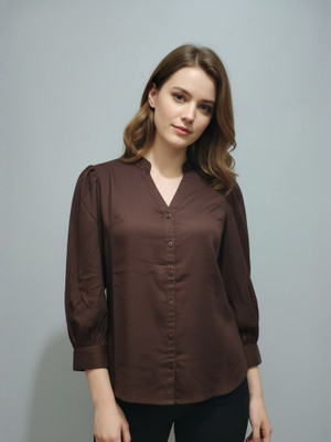 ANVI Be Yourself Women Solid Casual Brown Shirt