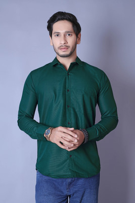 ALMORA Men Solid Casual Dark Green Shirt