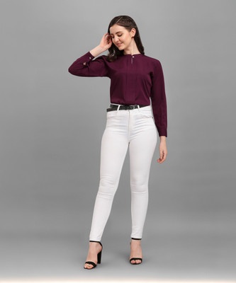 Kinjo Women Solid Formal Purple Shirt