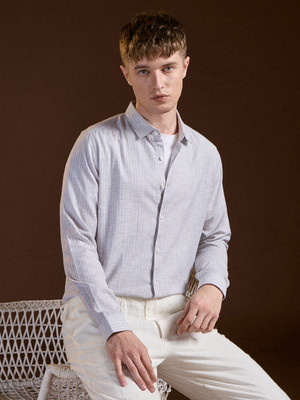 THE BEAR HOUSE Men Striped Casual Grey Shirt