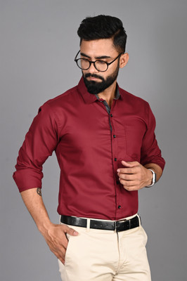 FUBAR Men Solid Formal Maroon Shirt
