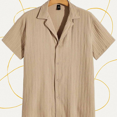 Dharamraj Fashion Men Striped, Self Design Casual Cream Shirt