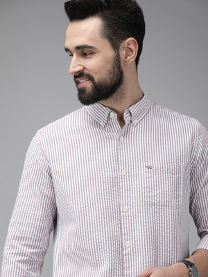 THE BEAR HOUSE Men Striped Casual Light Blue, Pink, White Shirt