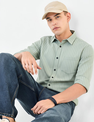 Jai Textiles Men Checkered Casual Light Green Shirt
