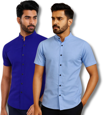 RANGFIT Men Solid Casual Dark Blue, Light Blue Shirt(Pack of 2)