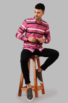 METRONAUT Men Striped Casual Pink Shirt