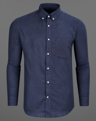 french crown Men Self Design Casual Dark Blue Shirt