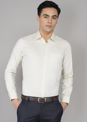 VAN HEUSEN Men Checkered Formal Yellow Shirt