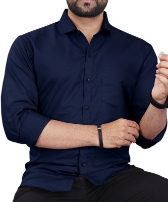 CLOSWIF Men Solid Casual Dark Blue Shirt