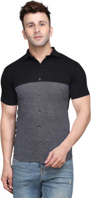 Lawful Casual Men Color Block Casual Grey Shirt